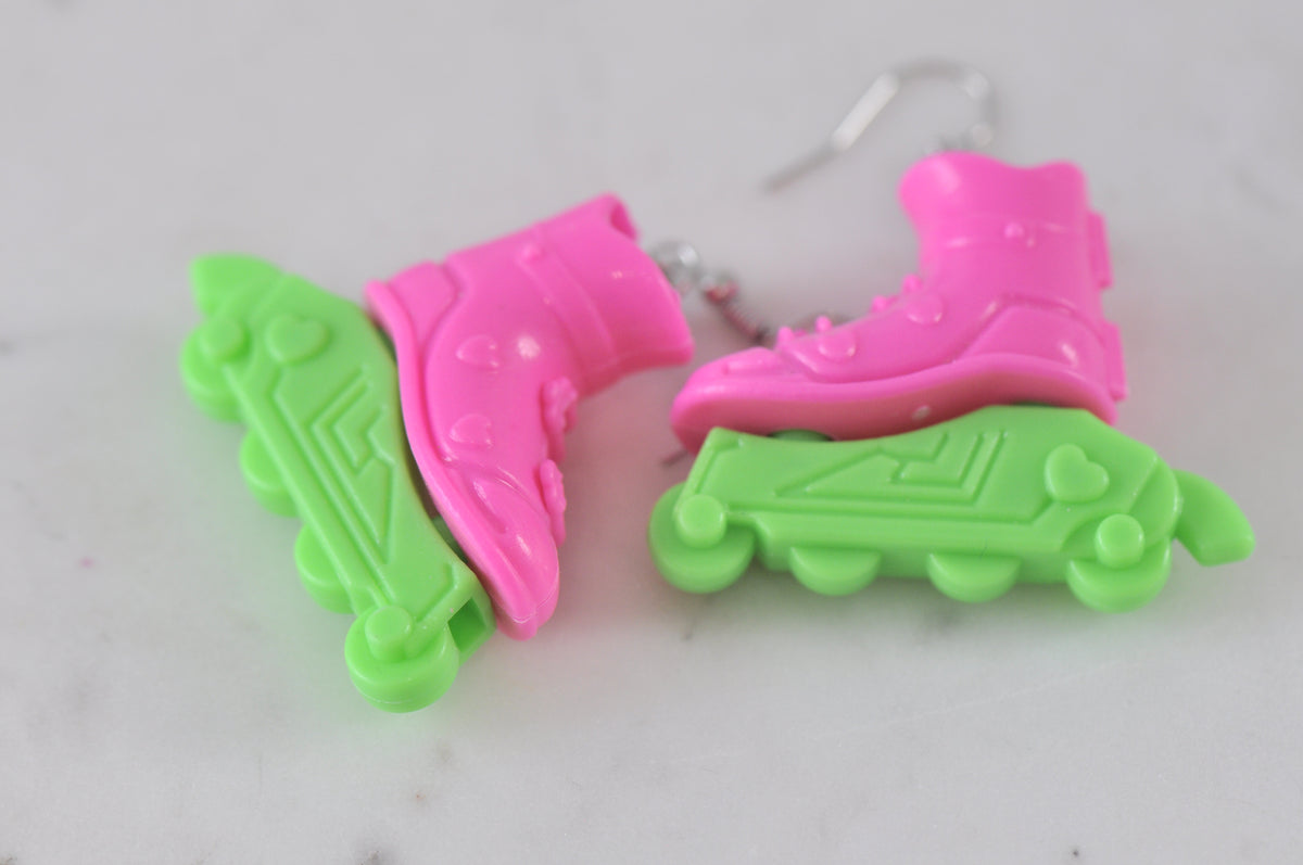 Barbie and Ken Roller Blade Skates Hot Pink Shoes Drop Dangle Earrings