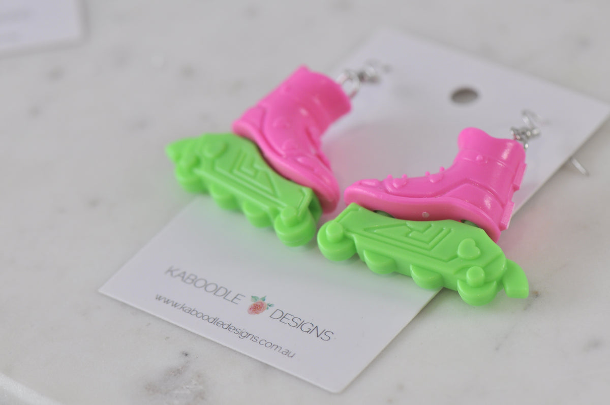 Barbie and Ken Roller Blade Skates Hot Pink Shoes Drop Dangle Earrings