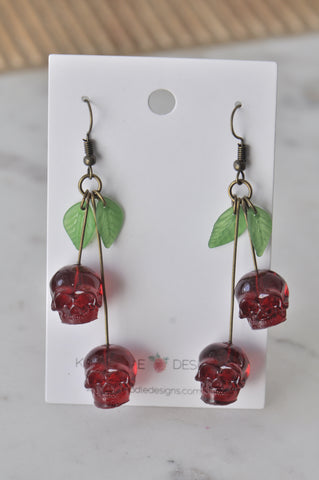 Cherry Cherries Skull Drop Dangle Earrings