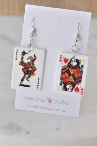 Joker and The Queen Playing Cards Novelty Dangle Drop Earrings