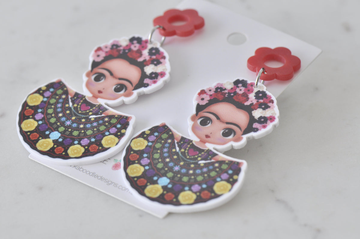 Acrylic Frida Kahlo Drop Dangle Earrings