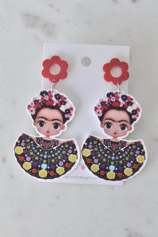 Acrylic Frida Kahlo Drop Dangle Earrings