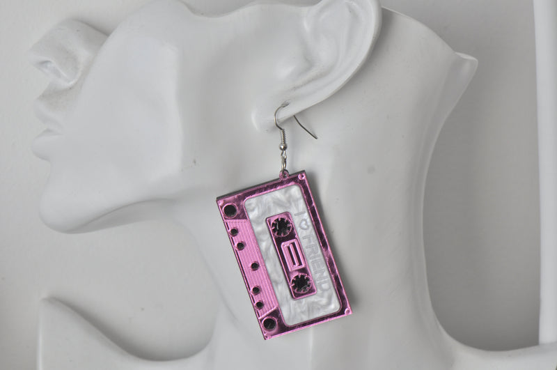 Acrylic Perspex Laser Cut Retro Cassette Tape Drop Earrings