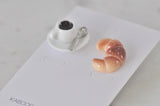 Coffee Cup Cappuccino and Croissant Breakfast Stud Earrings
