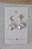 Celestial Star Planet Moon Faux Pearl Gold Rhinestone Diamonte Drop Dangle Earrings