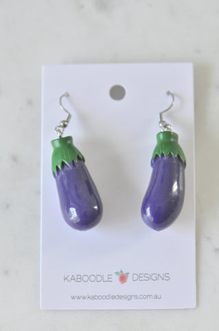 Eggplant Vegetable Novelty Drop Dangle Earrings
