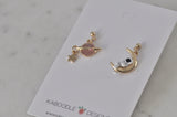 Astronaut Galaxy Universe Star Planet Star Moon Novelty Fun Drop Dangle Earrings - Pink