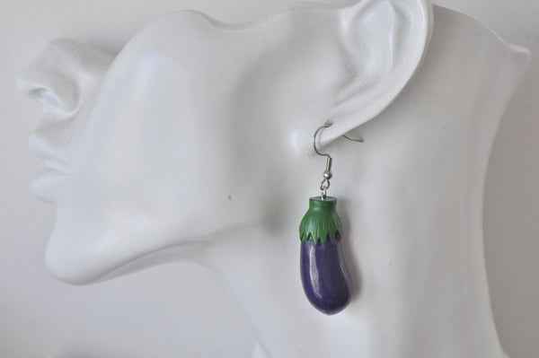 Eggplant Vegetable Novelty Drop Dangle Earrings
