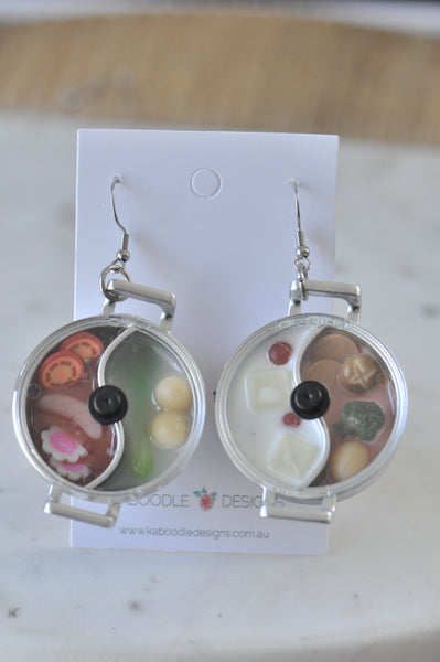 Steamboat Hotpot Food Dinner Vegetables Egg Drop Dangle Earrings