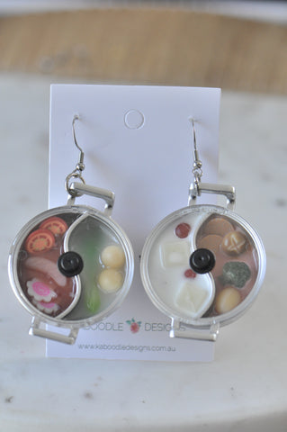 Steamboat Hotpot Food Dinner Vegetables Egg Drop Dangle Earrings