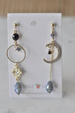 Gold Mismatch Midnight Celestial Moon Rhinestone Drop Dangle Earrings