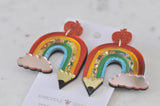 Acrylic Rainbow Pencil Cloud Pencil Apple Teachers Drop Dangle Earrings