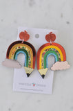 Acrylic Rainbow Pencil Cloud Pencil Apple Teachers Drop Dangle Earrings