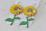 Acrylic Sunflower and Bee Drop Dangle Earrings