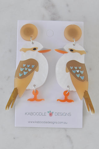 Acrylic Australian Bird Kookaburra Native Drop Dangle Earrings