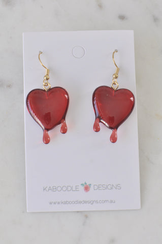 Acrylic Halloween Dripping Heart Blood Drop Dangle Earrings