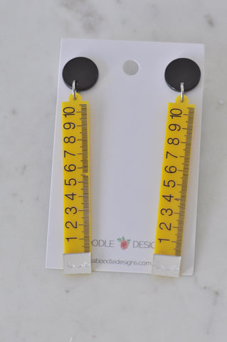 Acrylic School Ruler Tape Measure Drop Dangle Earrings