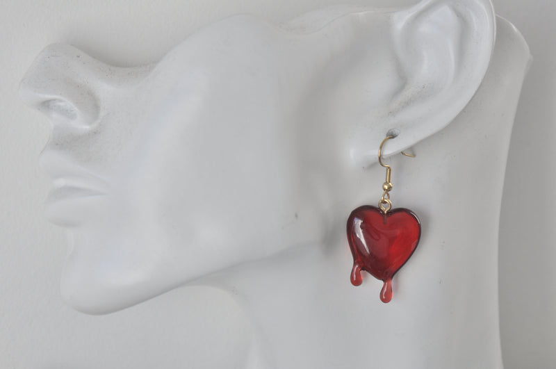 Acrylic Red Dripping Heart Blood Drop Dangle Earrings
