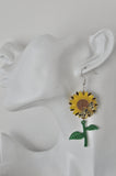 Acrylic Sunflower and Bee Drop Dangle Earrings