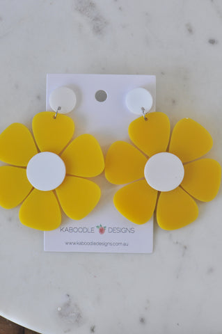 Acrylic Yellow Flower Drop Dangle Earrings