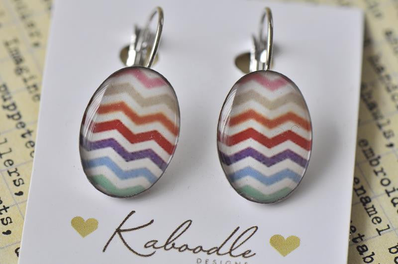 Handmade Oval Clip Dangle Chevron Earrings - ODE101