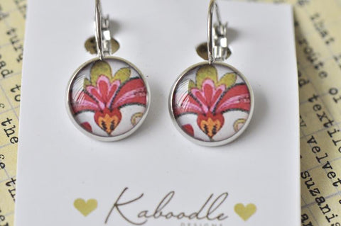 Handmade Round Clip Dangle Flower Earrings - CDE105