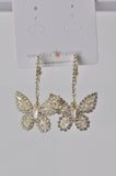 Butterfly Rhinestone Diamonte Faux Pearl Hoop Dangle Earrings