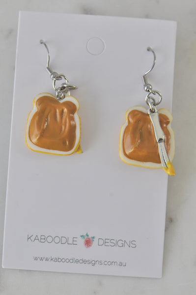 Breakfast Peanut Butter Toast Knife Drop Dangle Earrings