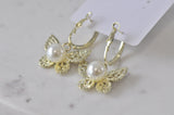 Butterfly Rhinestone Diamonte Faux Pearl Hoop Dangle Earrings