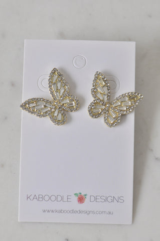 Butterfly Rhinestone Diamonte Stud Earrings