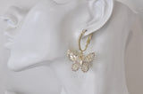 Butterfly Rhinestone Diamonte Faux Pearl Hoop Dangle Earrings