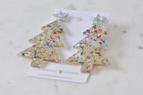 Acrylic Christmas Merry Christmas Xmas Tree Drop Dangle Earrings - Glitter Gold