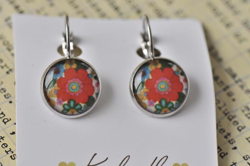 Handmade Round Clip Dangle Flowers Earrings - CDE123