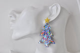 Acrylic Christmas Merry Christmas Xmas Tree Drop Dangle Earrings - Glitter Purple