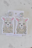 Acrylic Animal Llama Alpaca No Drama Llama Glitter Shaker Drop Dangle Earrings
