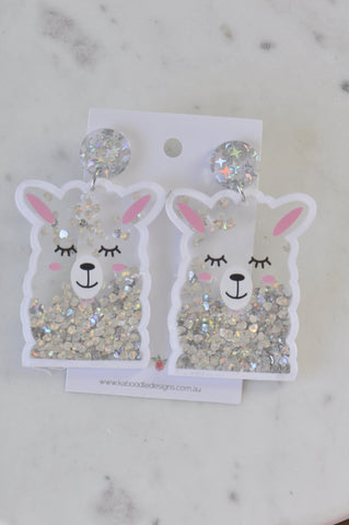 Acrylic Animal Llama Alpaca No Drama Llama Glitter Shaker Drop Dangle Earrings
