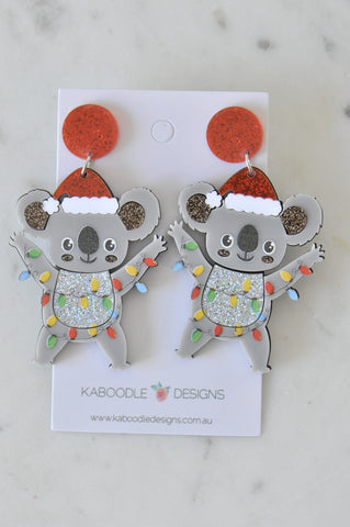 Acrylic Christmas Merry Christmas Xmas Santa Hat Koala Australia Drop Dangle Earrings
