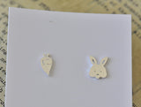 Silver - Stainless Steel Rabbit and Carrot Cutout Mini Dainty Minimalist Stud Earrings