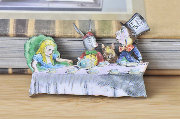 Alice in Wonderland Mad Hatter Tea Party Large Wooden Laser Cut Brooch