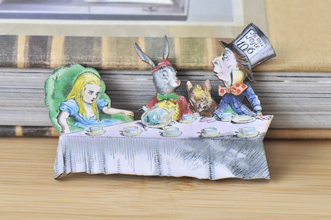 Alice in Wonderland Mad Hatter Tea Party Large Wooden Laser Cut Brooch