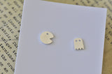 Silver - Stainless Steel Pac Man Cutout Mini Dainty Minimalist Stud Earrings