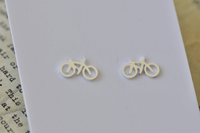 Silver - Stainless Steel Bicycle Cutout Mini Dainty Stud Earrings
