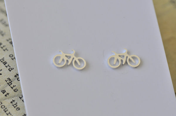 Silver - Stainless Steel Bicycle Cutout Mini Dainty Stud Earrings
