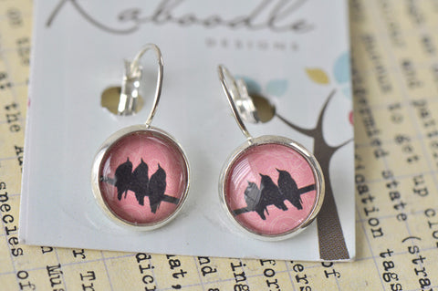 Handmade Round Clip Dangle Birds Earrings - CDE135