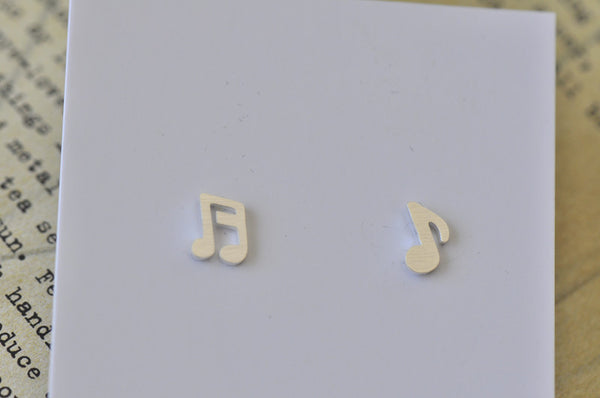 Silver - Stainless Steel Music Notes Cutout Mini Dainty Stud Earrings