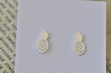 Silver - Stainless Steel Pineapple Cutout Mini Dainty Minimalist Stud Earrings