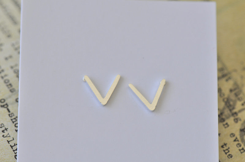 Silver - Stainless Steel V shape Cutout Mini Dainty Stud Earrings