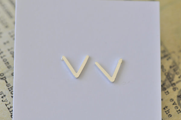Silver - Stainless Steel V shape Cutout Mini Dainty Stud Earrings