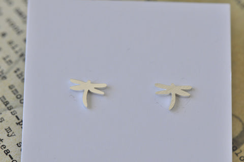 Silver - Stainless Steel Dragonfly Cutout Mini Dainty Stud Earrings