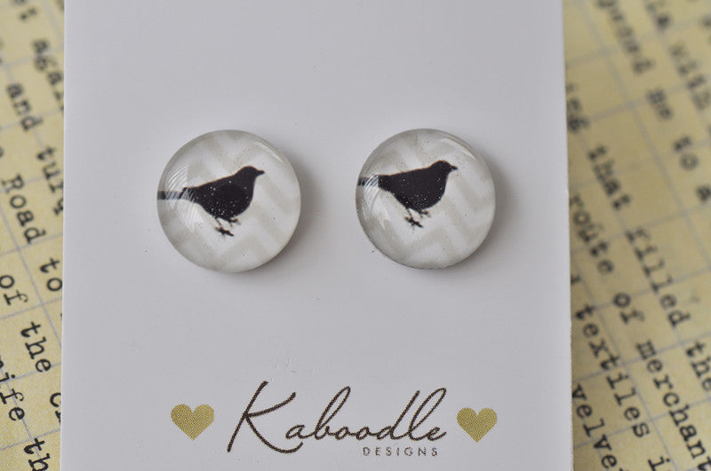 Handmade Artwork Silhouette Bird Chevron Stud Earrings - ER314